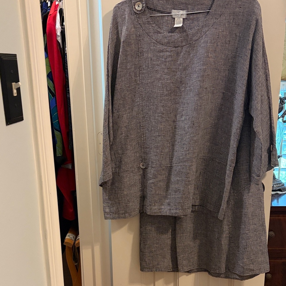 Dark Gray and White Checkered Linen Skirt and Top